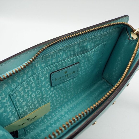 Kate Spade New York Helena Street Light Blue Leather Studded Wristlet Clutch - Picture 11 of 15